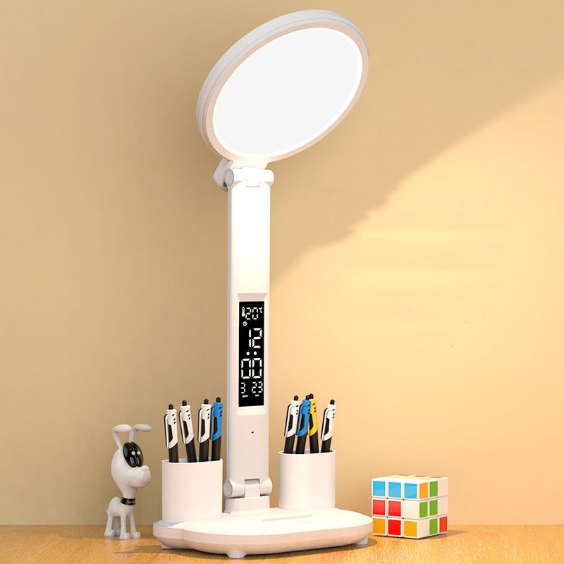 LED Desk Lamp with Clock, Fan, & USB Charging