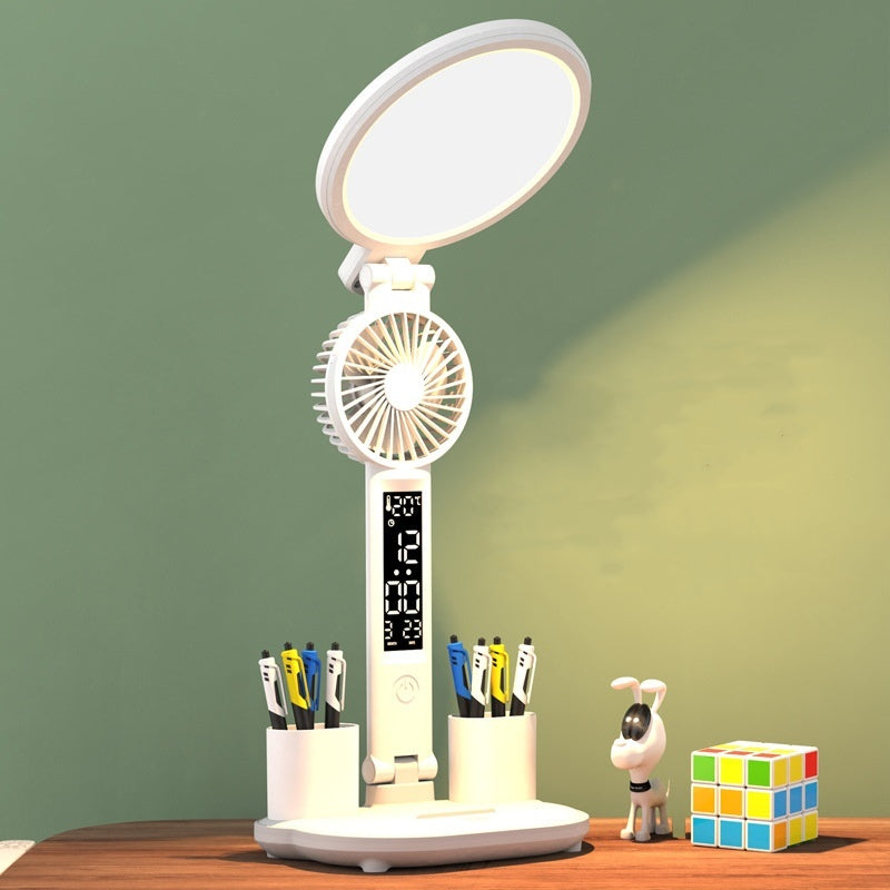 LED Desk Lamp with Clock, Fan, & USB Charging